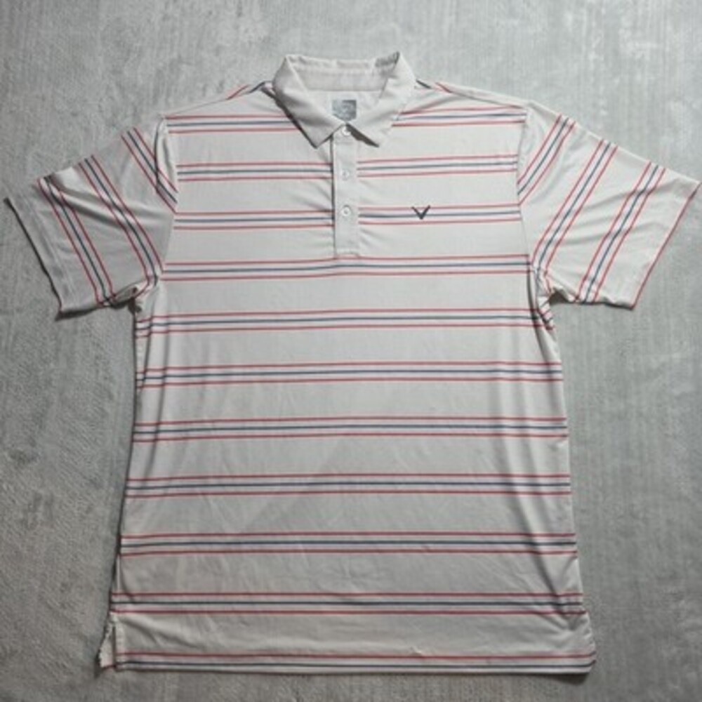 Callaway Opti-Dri Polo Shirt Mens L White Multi Striped Golf Performance Summer